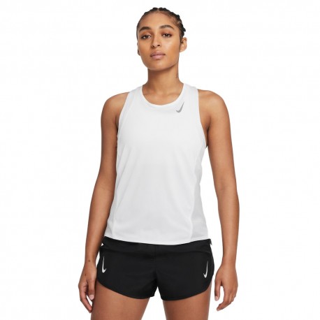 Nike Canotta Running Df Race Bianco Reflective Argento Donna