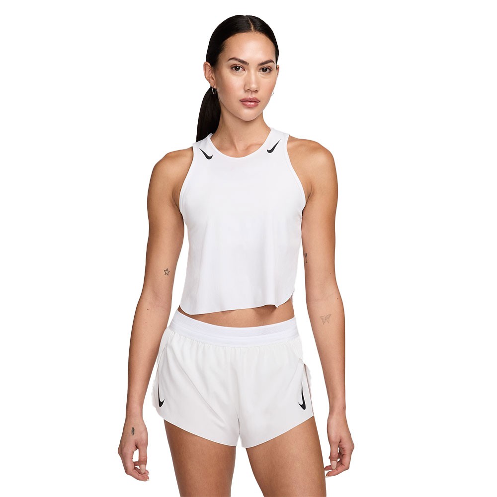 Nike Canotta Running Aeroswift Crop Bianco Nero Donna